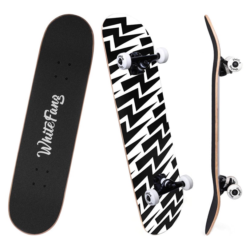 WhiteFang Skateboards for Beginners, Complete Skateboard 31 x 7.88, 7 Layer Canadian Maple Double Kick Concave Standard and Tricks Skateboards for Kids and Beginners (Lighting) - Image 1
